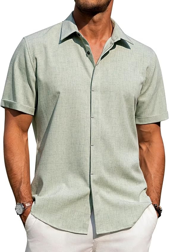 Camisas de manga corta de lino para hombre