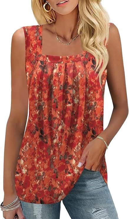 Camisetas de verano sin mangas con cuello cuadrado, plisadas para mujer